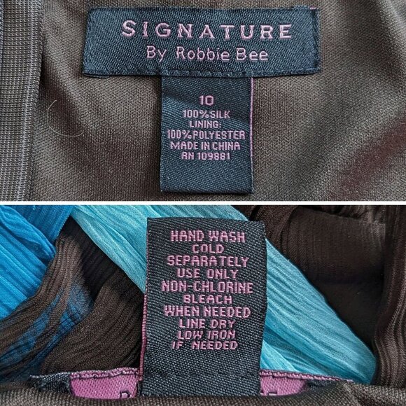 Brillant Vtg Y2K SIGNATURE ROBBIE BEE 100%Silk Crepe Colorblock Sundress Sz 10 - Picture 4 of 8